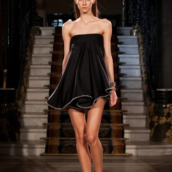 Jay Ahr black strapless chain trim babydoll dress - Picture 2 of 11